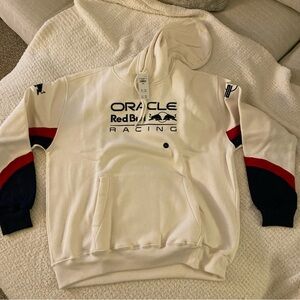 Hollister White Oracle Red Bull Racing Logo Hoodie with Red & Navy Accents